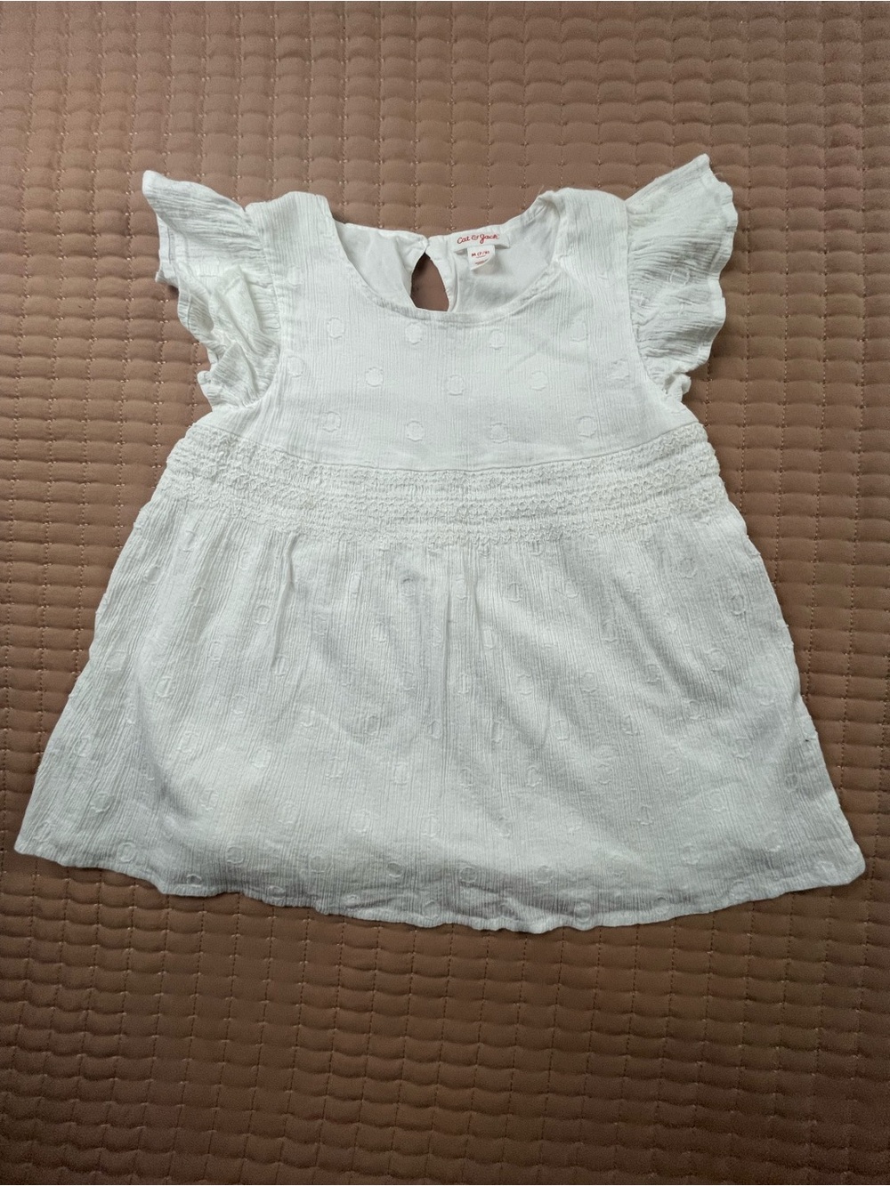 Cat & Jack White Flutter-Sleeve Cotton Boho Top Girls Medium